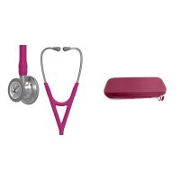 Pachet cardio - Stetoscop Littmann Cardiology IV Roz inchis - Zmeura 6158 + Borseta stetoscop Cardio Plum