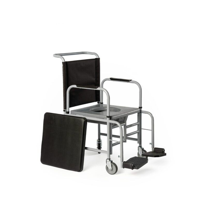 Scaun de toaleta cu roti, pliabil, sezut detasabil, otel cromat HC800