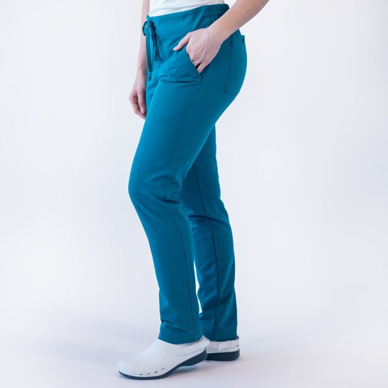 Pantaloni medicali Lotus Flex, stretch, cu snur, turcoaz inchis, TRS-SP9