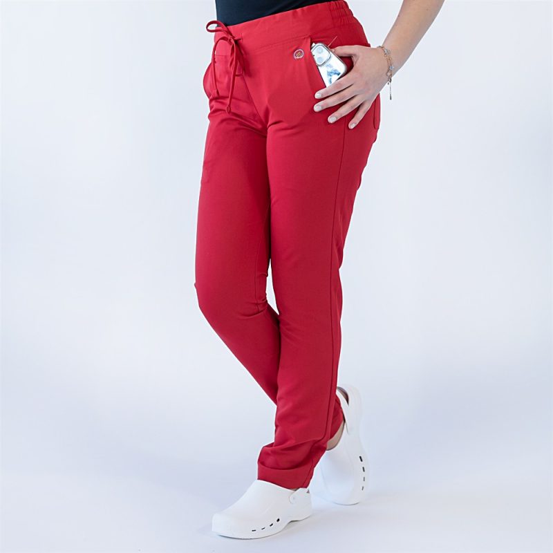Pantaloni medicali Lotus Flex, stretch, cu snur, rosu, TRS-SP9
