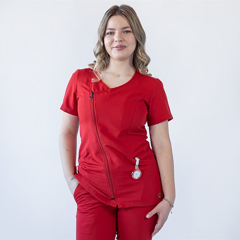 Bluza medicala Lotus Flex, stretch, rosu, TRS-JK1