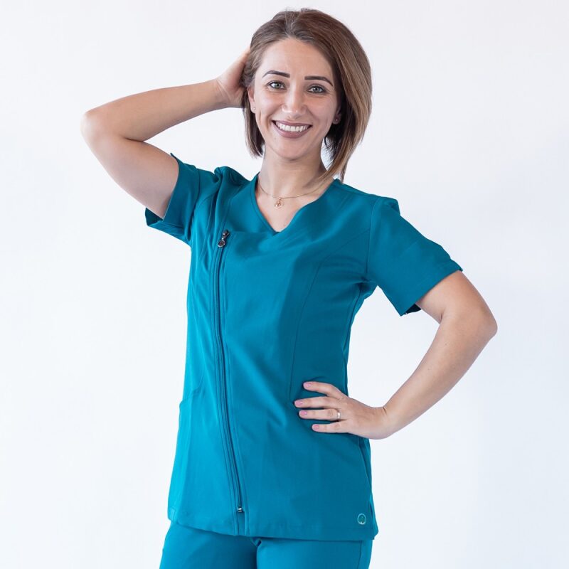 Bluza medicala Lotus Flex, stretch, turcoaz inchis, TRS-JK1