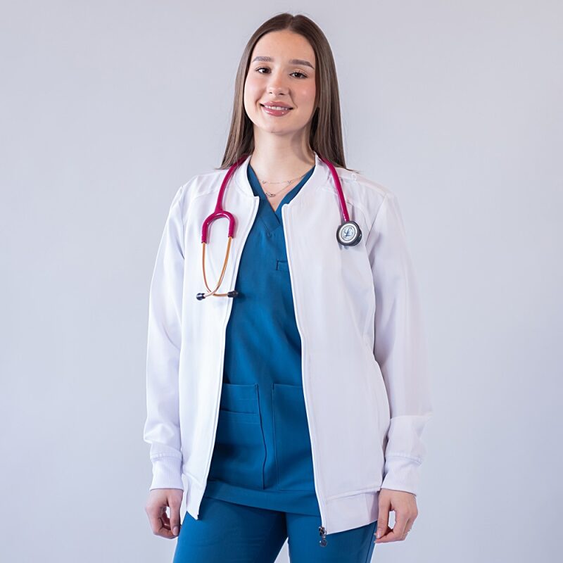 Jacheta medicala cu fermoar Lotus Flex, stretch, alb, TRS-JK10