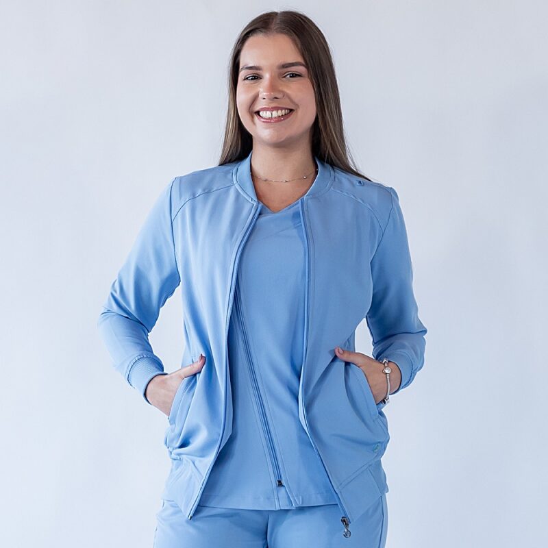 Jacheta medicala cu fermoar Lotus Flex, stretch, albastru ciel, TRS-JK10