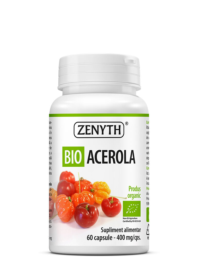 Acerola BIO 400 mg Zenyth - Vitamina C Naturală din Acerola Bio, 60 capsule (68 mg Vitamina C/capsulă)