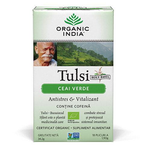 Ceai Verde Tulsi (Busuioc Sfant) | Antistres Natural &amp; Vitalizant, plicuri