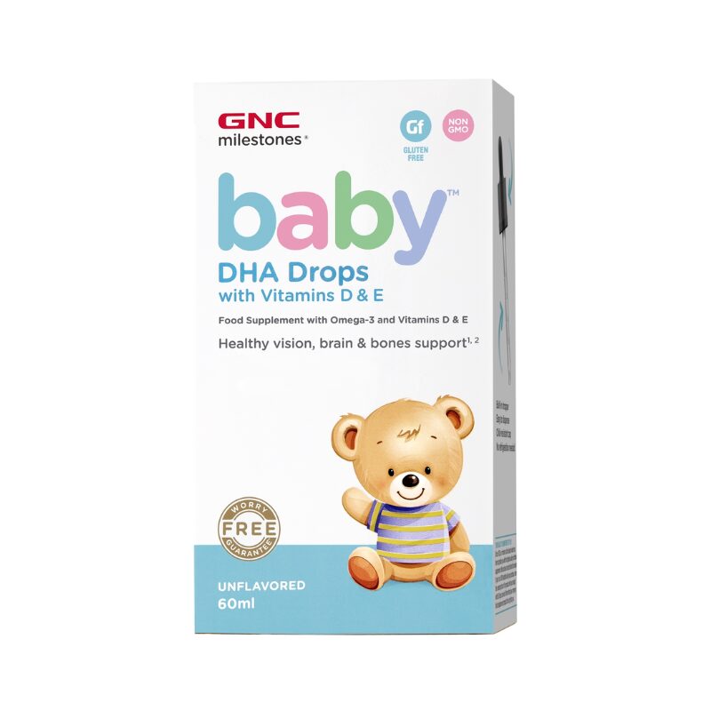 Gnc Milestones Baby Dha Drops With Vitamins D &amp; E, Picaturi Cu Dha + Vitamina D Si E Pentru Bebelusi, 60 Ml