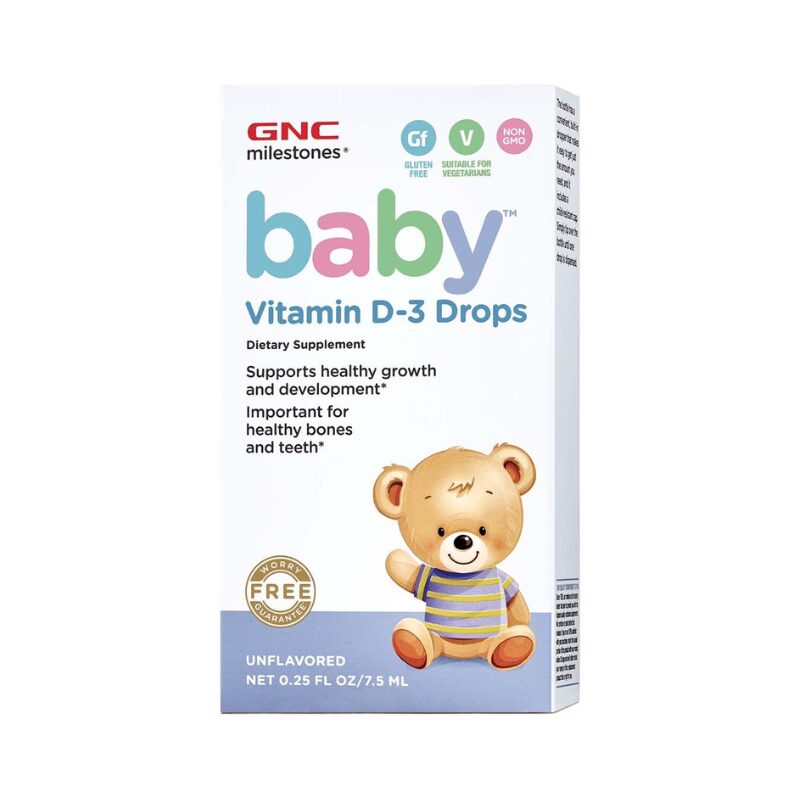 Gnc Milestones Baby Vitamin D-3 Drops, Vitamina D-3 Picaturi Pentru Bebelusi Naturala 100%  Din Lanolina, 7.5 Ml