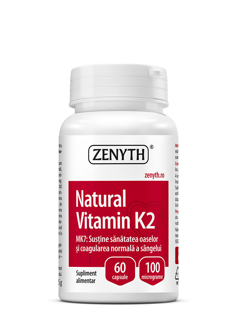 Vitamina K2 Naturală MK7, 100 mcg, 60 capsule