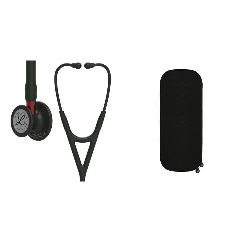 Pachet cardio - Stetoscop Littmann Cardiology IV Negru capsula neagra stem rosu 6200 + Borseta stetoscop Cardio Neagra