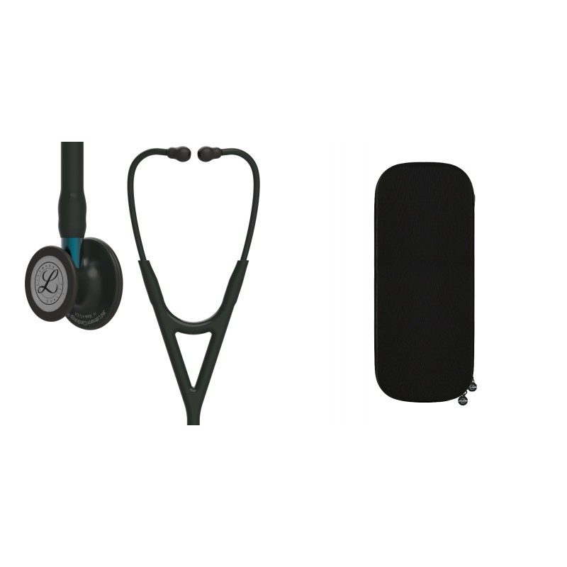 Pachet cardio - Stetoscop Littmann Cardiology IV Negru capsula neagra stem albastru 6201 + Borseta stetoscop Cardio Neagra