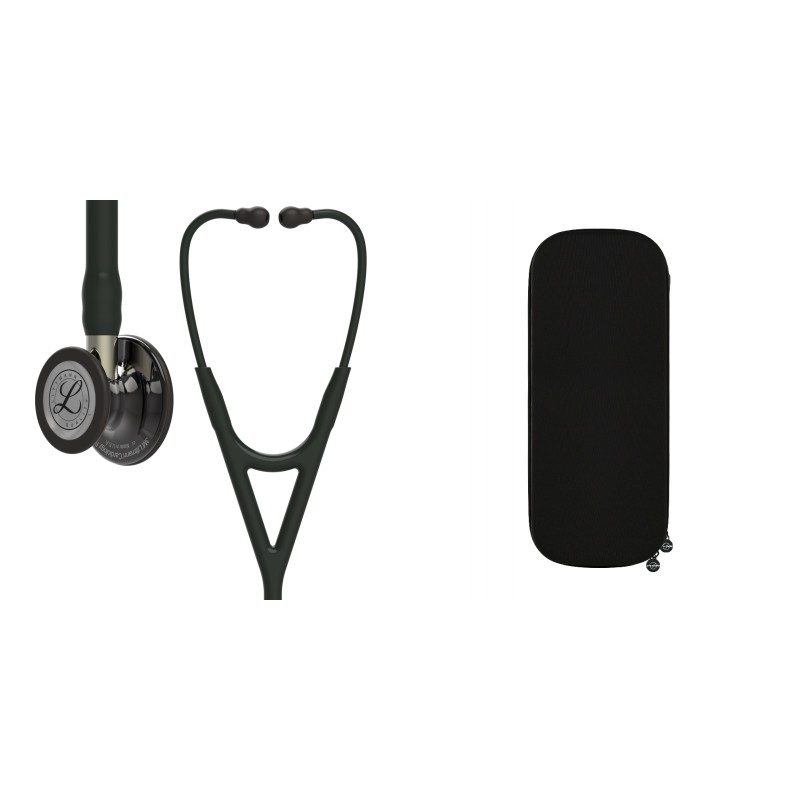 Pachet cardio - Stetoscop Littmann Cardiology IV Negru capsula fumurie reflexie oglinda 6204 + Borseta stetoscop Cardio Neagra