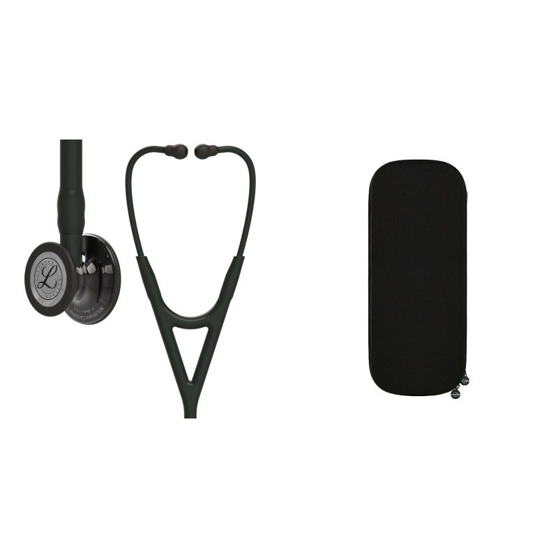 Pachet cardio - Stetoscop Littmann Cardiology IV Negru capsula fumurie finisaj oglinda 6232 + Borseta stetoscop Cardio Neagra