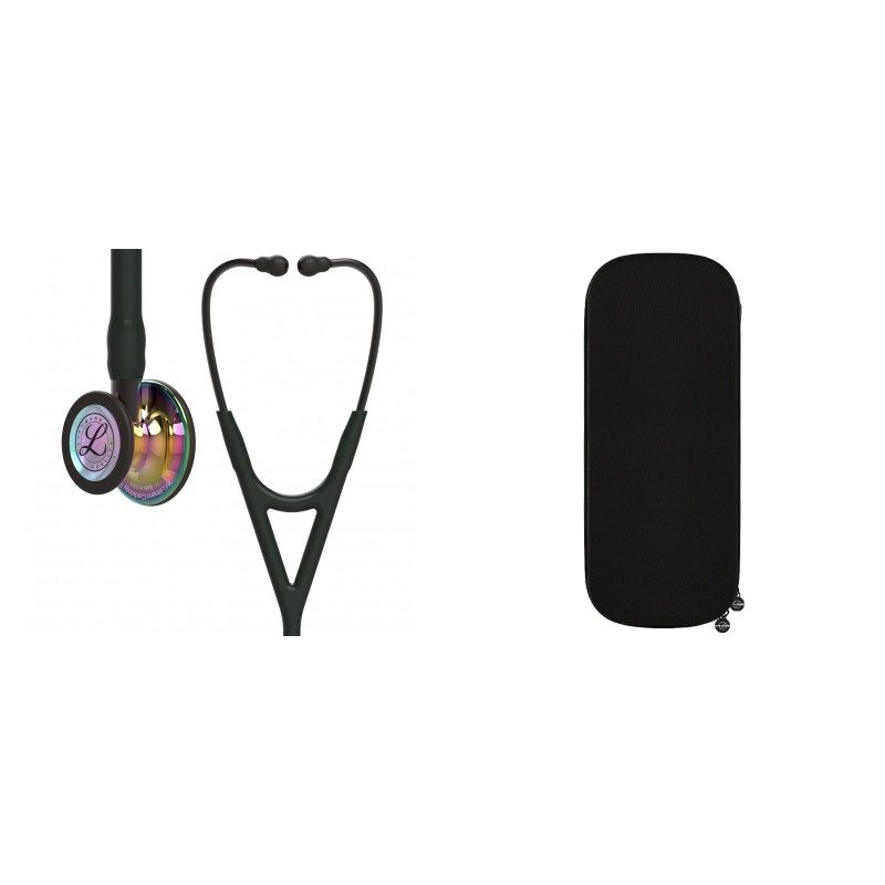 Pachet cardio - Stetoscop Littmann Cardiology IV Negru capsula curcubeu reflexie oglinda 6240 + Borseta stetoscop Cardio Neagra