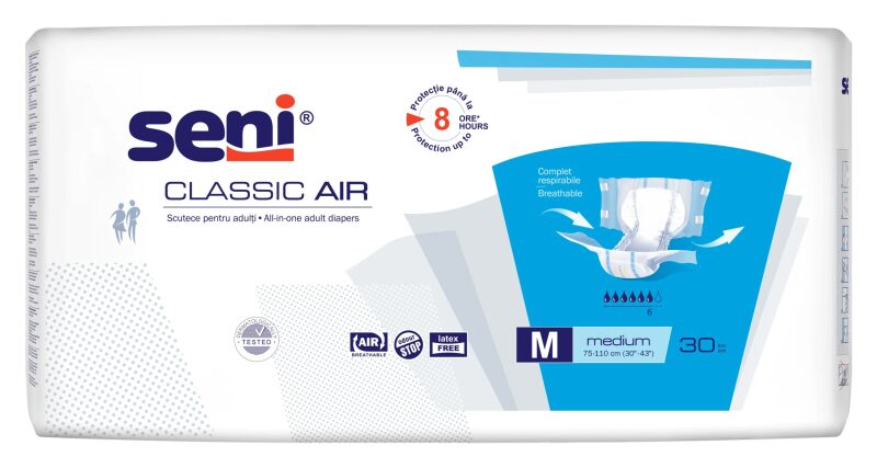 Seni Classic Air Medium (M) - Scutece cu Sistem Închis pentru Adulți (30 bucăți)