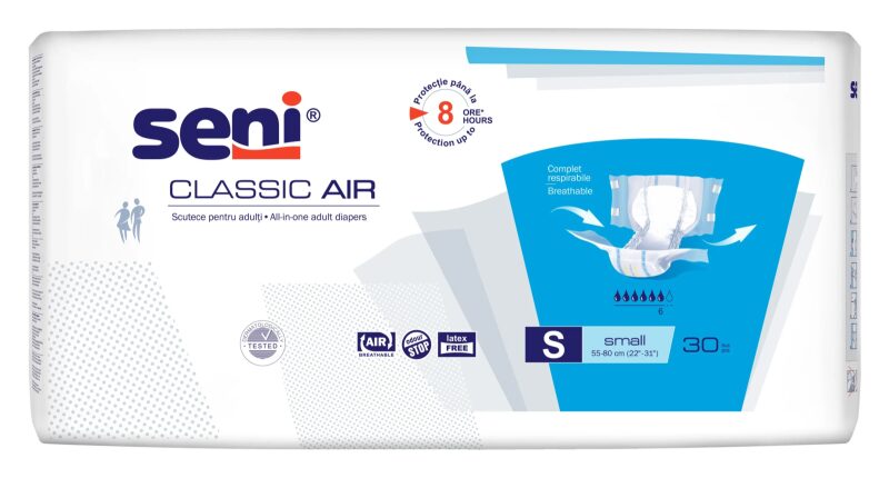 Seni Classic Air Small (S) - Scutece cu Sistem Închis pentru Adulți (30 bucăți)