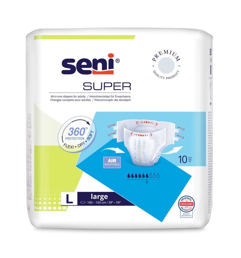 Super Seni Large (L) - Scutece cu Sistem Închis pentru Adulți (10 bucăți)