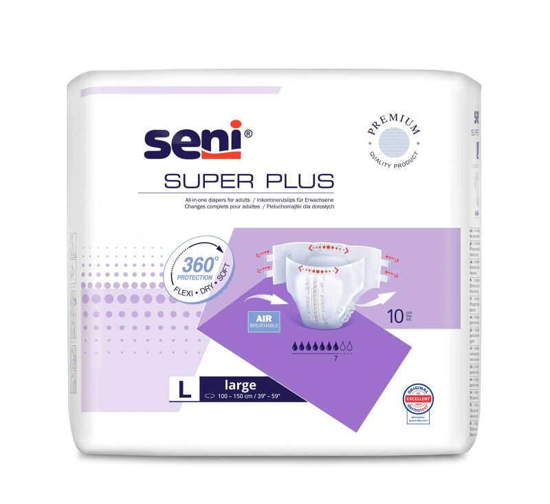 Super Seni Plus Large (L) - Scutece cu Sistem Închis pentru Adulți (10 bucăți)