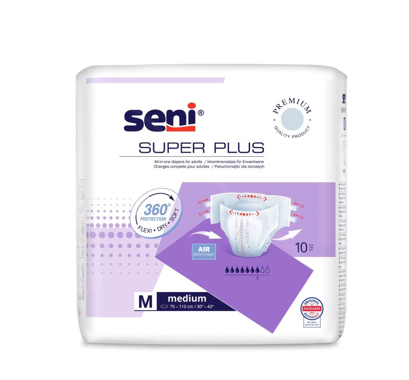 Super Seni Plus Medium (M) - Scutece cu Sistem Închis pentru Adulți (10 bucăți)