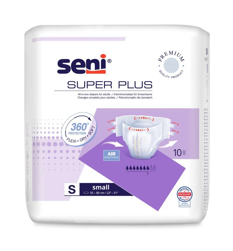 Super Seni Plus Small (S) - Scutece cu Sistem Închis pentru Adulți (10 bucăți)