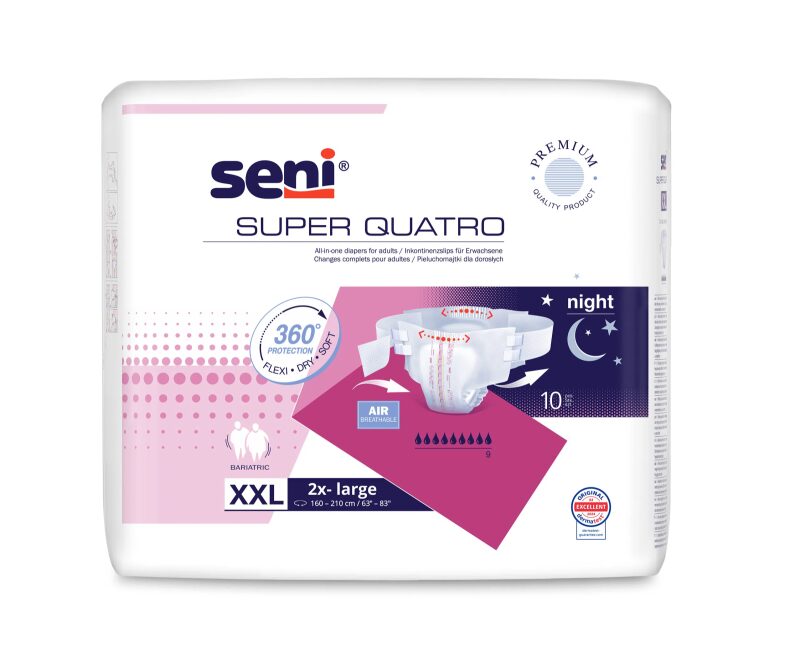 Super Seni Quatro Extra Extra Large (XXL) - Scutece cu Sistem Închis pentru Adulți (10 bucăți)
