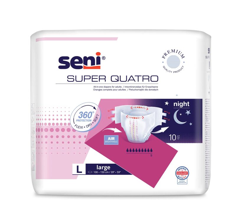 Super Seni Quatro Large (L) - Scutece cu Sistem Închis pentru Adulți (10 bucăți)