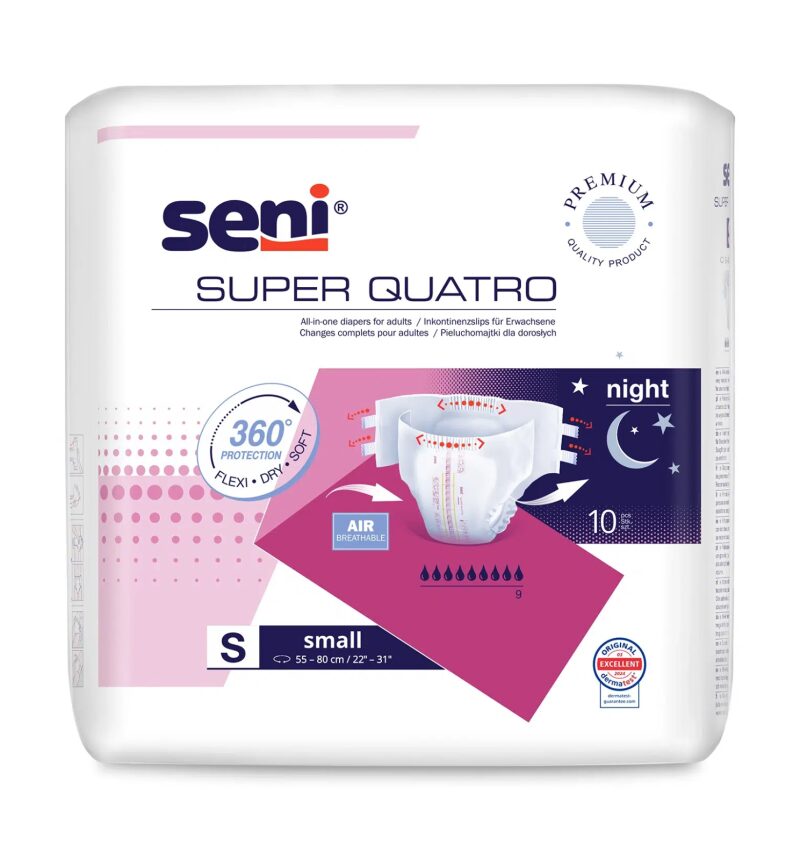 Super Seni Quatro Small (S) - Scutece cu Sistem Închis pentru Adulți (10 bucăți)