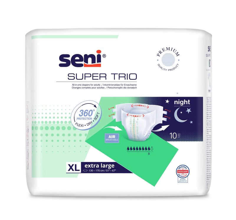 Super Seni Trio Extra Large (XL) - Scutece cu Sistem Închis pentru Adulți (10 bucăți)