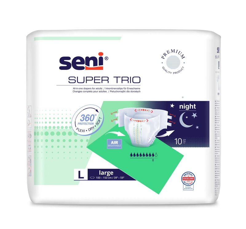 Super Seni Trio Large (L) - Scutece cu Sistem Închis pentru Adulți (10 bucăți)
