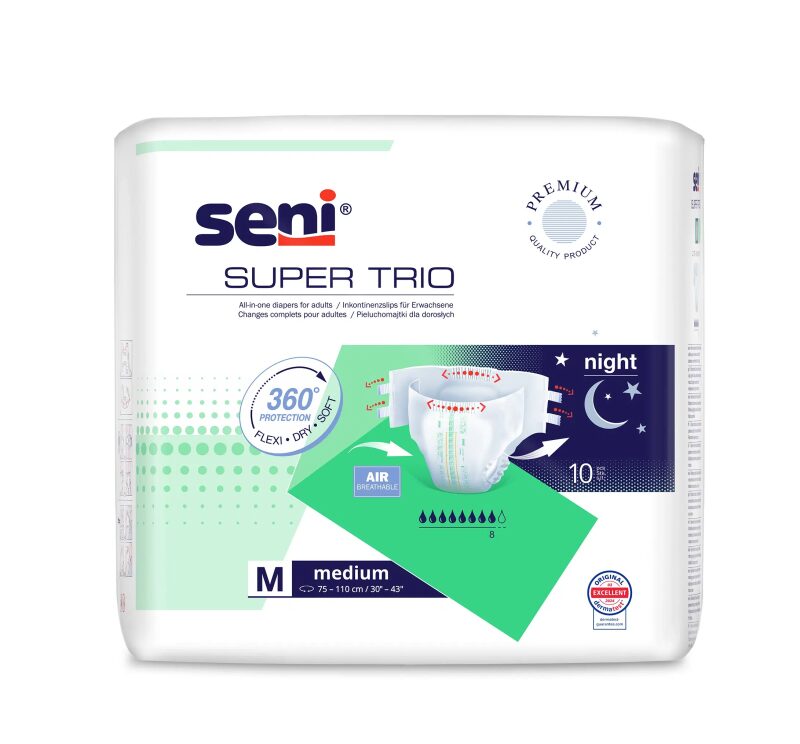 Super Seni Trio Medium (M) - Scutece cu Sistem Închis pentru Adulți (10 bucăți)