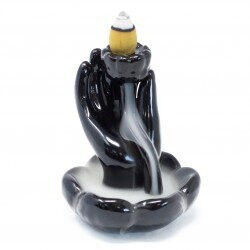 Suport Ceramic "Fum Curgător" – Mână și Floare de Lotus – Eleganță Vizuală și Relaxare