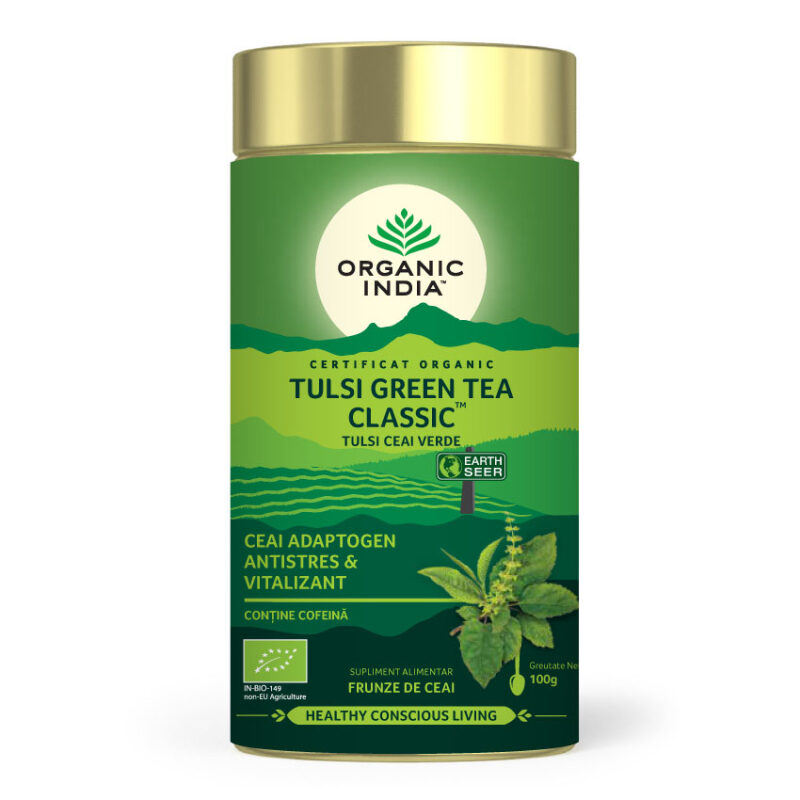 Tulsi (Busuioc Sfant) Ceai Verde | Antistres Natural &amp; Vitalizant, cutie 100g
