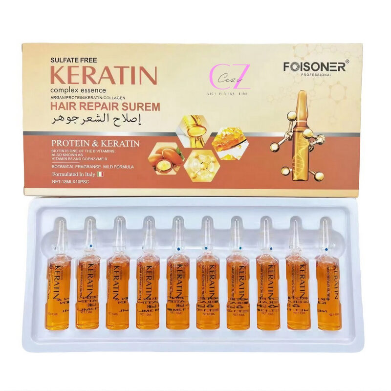 Ulei premium de reparare a parului cu Keratina, Argan, Preotein, Colagen, tratament de ingrijire a parului 10 x Fiole, 13ML fiola, CEZI