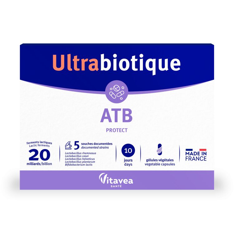 Ultrabiotique ATB Protect, Probiotic protector al microbiomului în curele cu antibiotice, 10 capsule vegetale