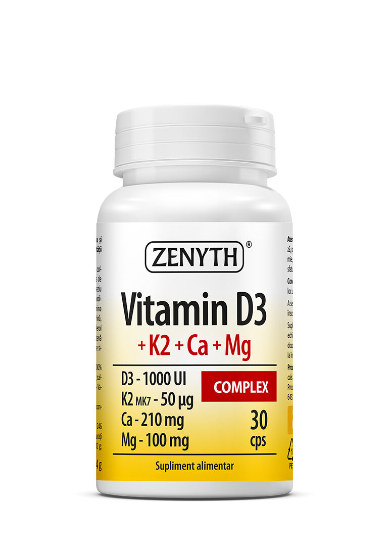 Vitamina D3 + K2 + Ca + Mg Complex, 30 capsule - suport complet pentru oase, mușchi și sistemul cardiovascular