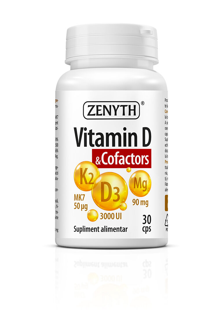 Vitamina D3 (3000 UI) cu K2 și Magneziu, 30 capsule – Protecție Completă pentru Sistemul Osos și Inimă