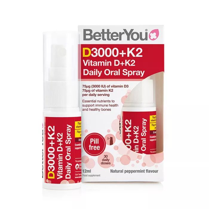 Vitamina D3 3000 UI + K2 (MK-7) Oral Spray, 12 ml – Imunitate și Sănătate Osoasă prin Absorbție Rapidă