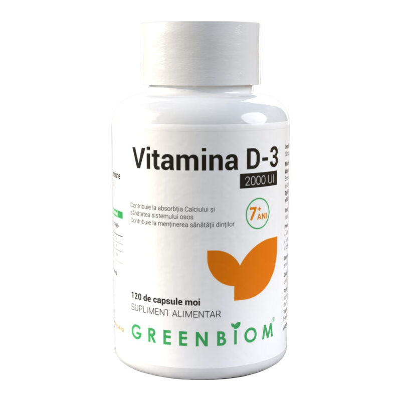 Vitamina D3 2000 UI pentru imunitate și sănătatea oaselor - capsule moi,vegetal- 120 capsule