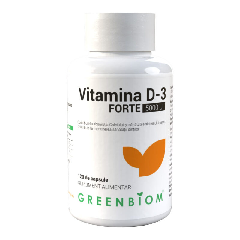 Vitamina D3 FORTE 5000 UI - capsule vegetale - susținere maximă pentruoase și imunitate - 120 capsule