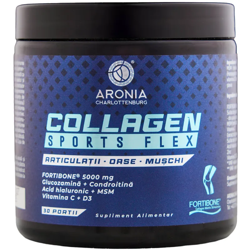 Collagen Sports Flex - suport zilnic pentru articulații, oase și mușchi, în mișcare și sport, cu Fortibone® Colagen, glucozamină, condroitină și nutrienți esențiali