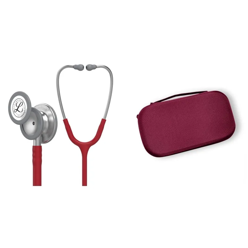 Pachet student - Stetoscop Littmann Classic III Rosu Burgundia 5627 + Borseta burgund perlat