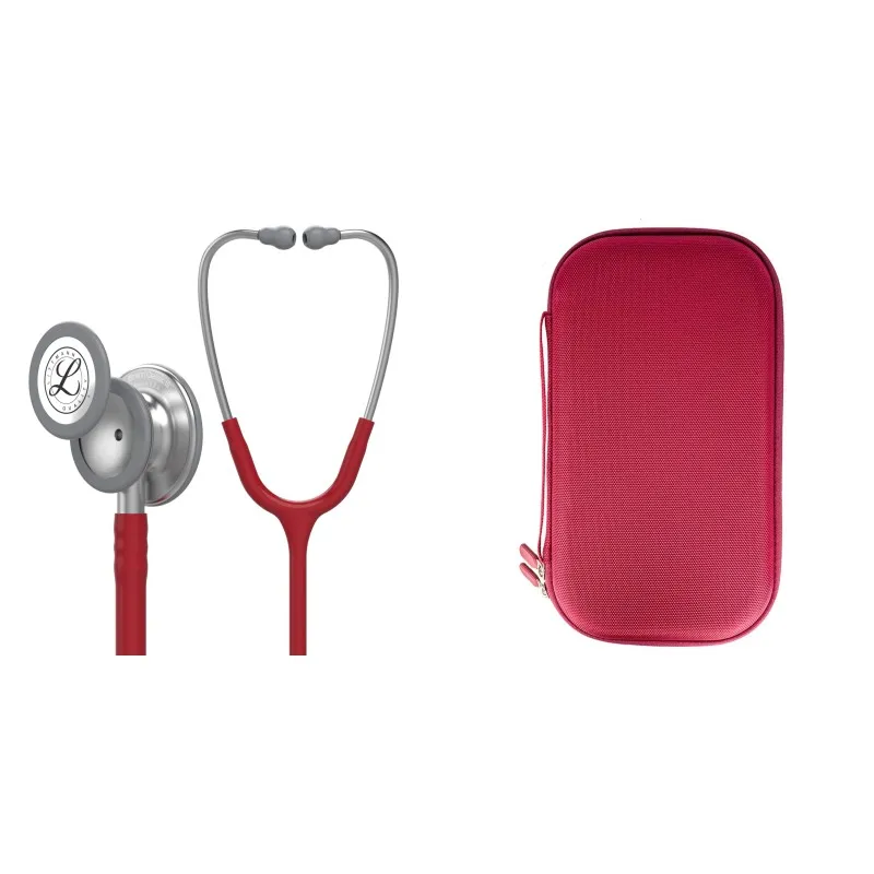 Pachet student - Stetoscop Littmann Classic III Rosu Burgundia 5627 + Borseta rosu perlat