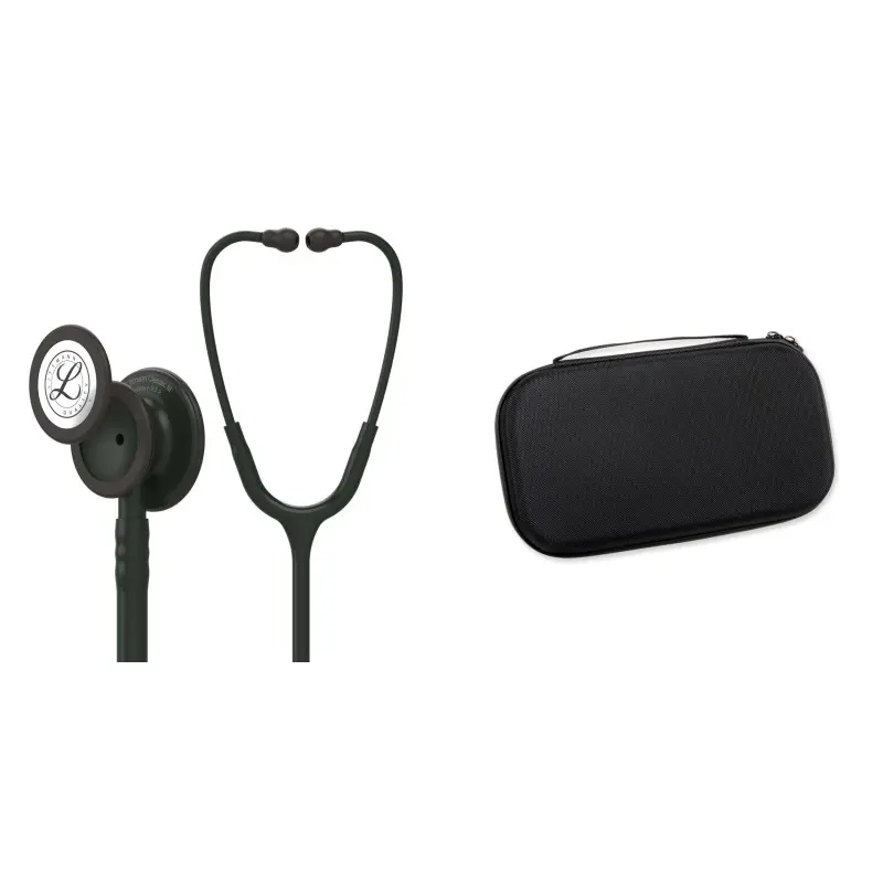 حزمة الطالب - سماعة طبية Littmann Classic III سوداء مع قمع أسود 5803 + حقيبة أسود لؤلؤي