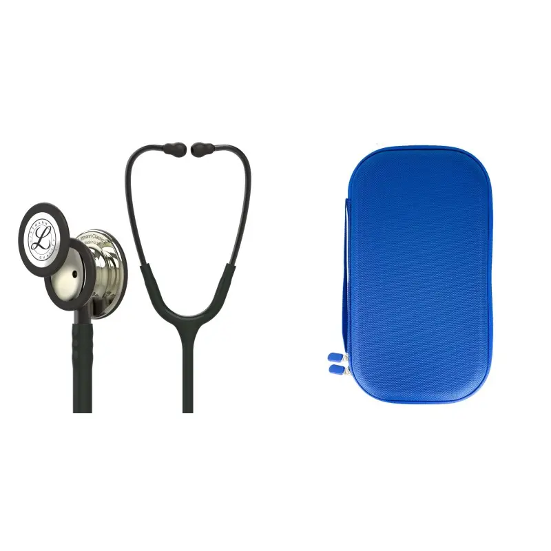 Pack étudiant - Stéthoscope Littmann Classic III Noir avec membrane champagne 5861 + Trousse bleu nacré