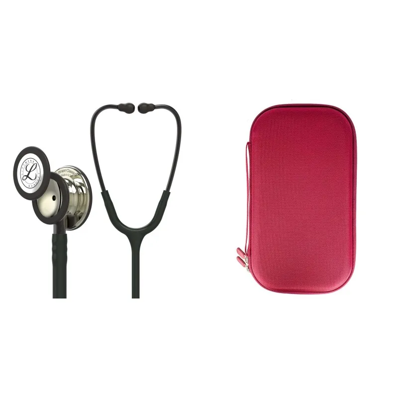 Pachet student - Stetoscop Littmann Classic III Negru cu capsula sampanie 5861 + Borseta rosu perlat