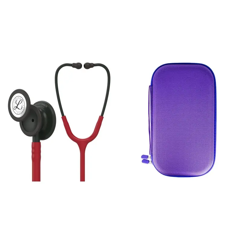 Pack étudiant - Stéthoscope Littmann Classic III Rouge Bordeaux avec capsule noire 5868 + Pochette mauve nacré