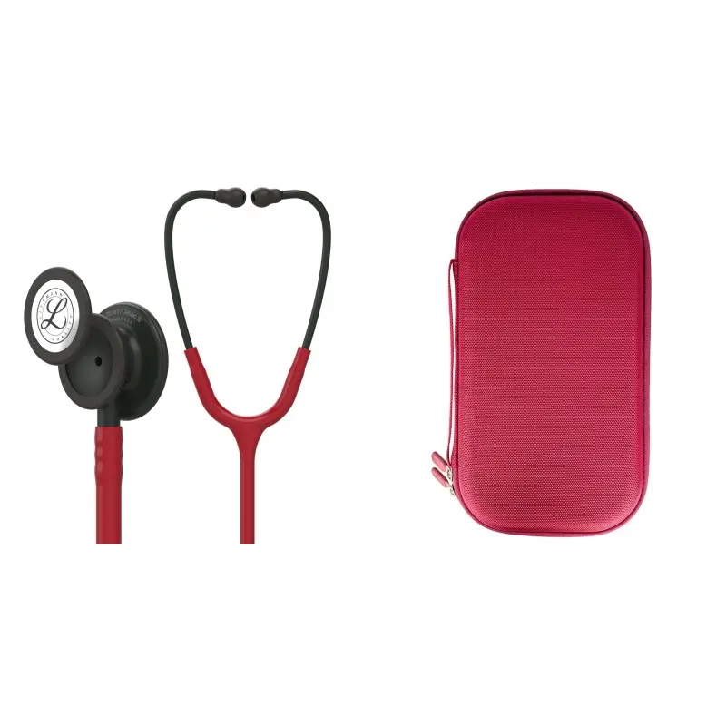 Pachet student - Stetoscop Littmann Classic III Rosu burgundy cu capsula neagra 5868 + Borseta Rosu perlat