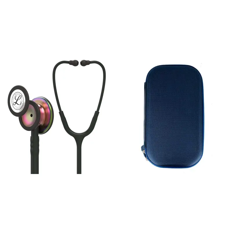حزمة الطالب - سماعة طبية Littmann Classic III سوداء مع حجاب قزحي 5870 + حقيبة كاريبي لؤلؤي