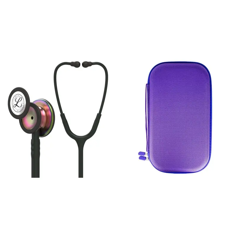 Pachet student - Stetoscop Littmann Classic III Negru cu capsula curcubeu 5870 + Borseta mov perlat