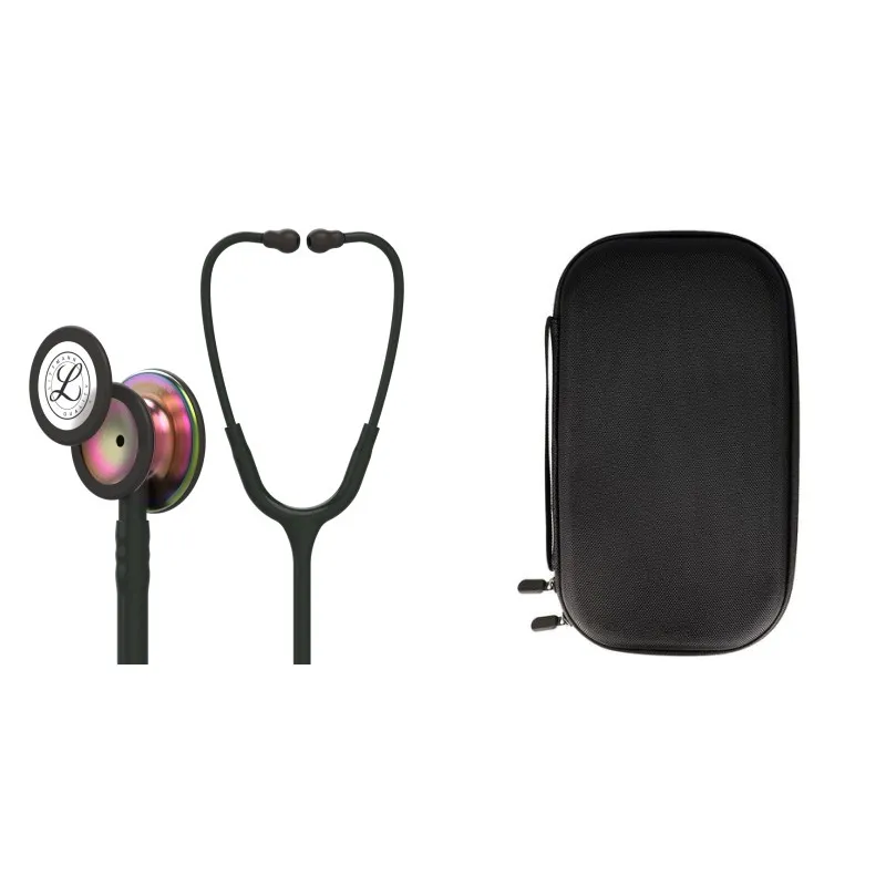 حزمة الطالب - سماعة طبية Littmann Classic III أسود مع غرفة صوتية قوس قزح 5870 + حقيبة سوداء